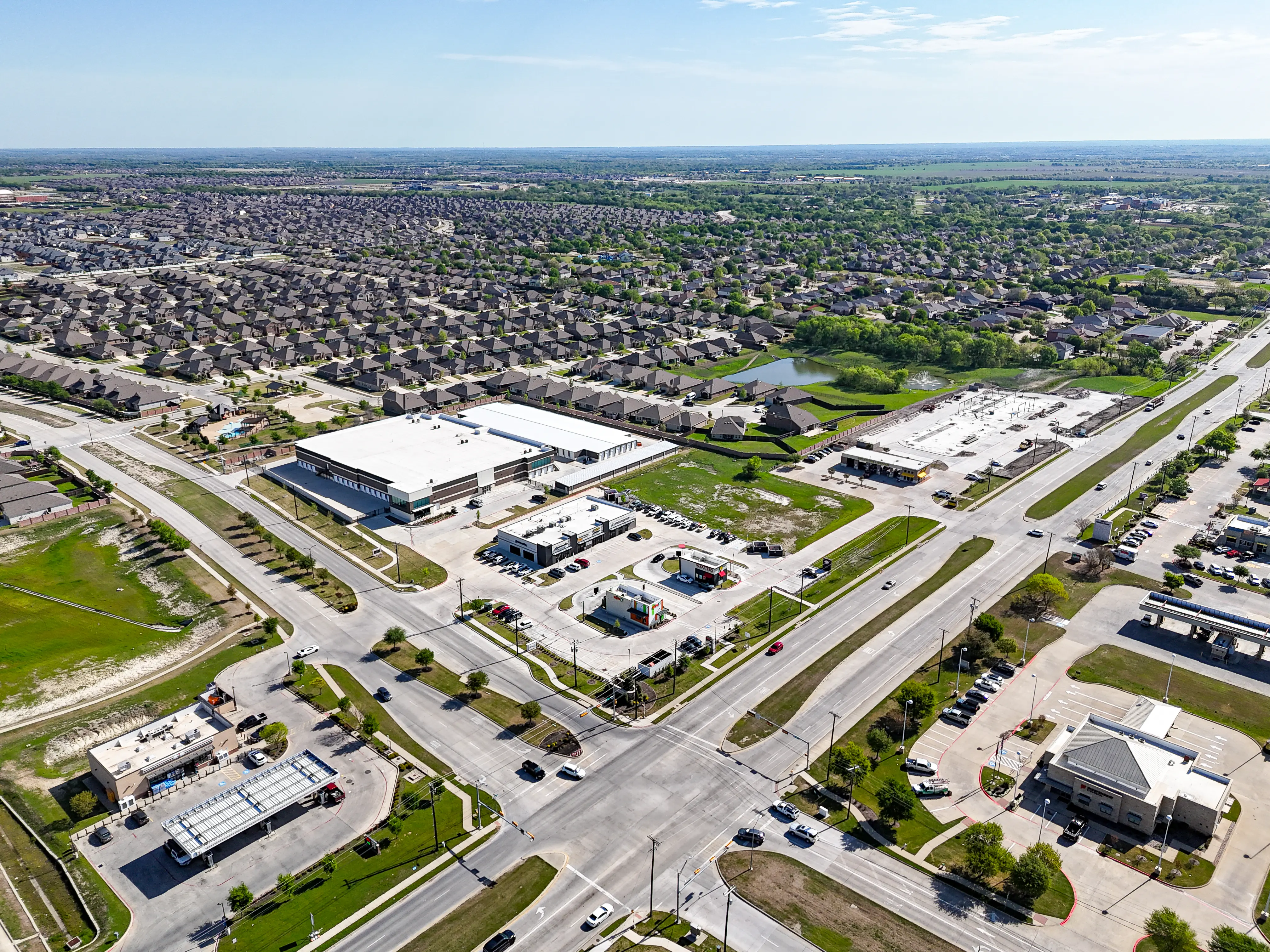 Aerial view of a completed medical retail property with visible tenants
