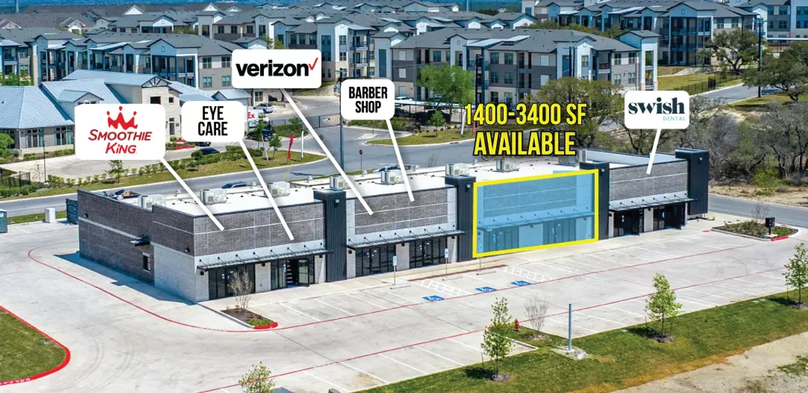 Retail shopping center with a modern medical clinic illustrating the growth of medical retail real estate and the medtail trend in healthcare access.