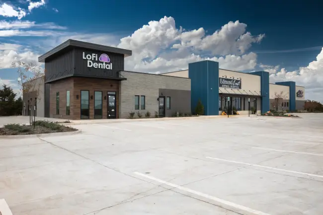Front view of completed medical retail facility with dental office